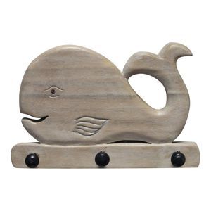 Whale Wood Whitewash Finish Wall Rack Hooks 12 Inches